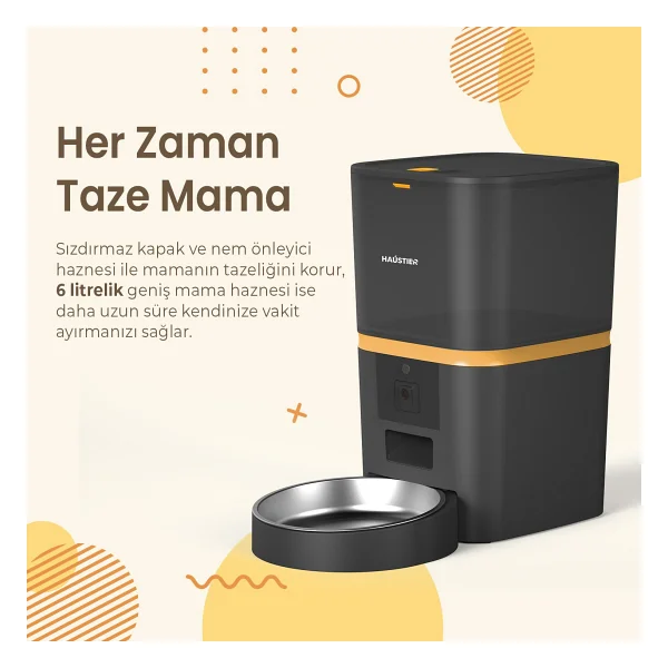 Haustier Qq005 6 Lt Siyah Kameralı Akıllı Otomatik Mama Kabı - Görsel 3