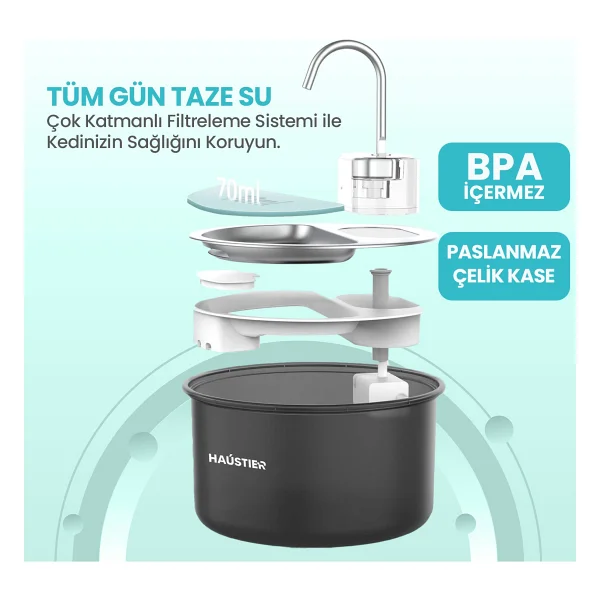 Haustier Wf009ls Siyah Otomatik Kedi Su Pınarı - Görsel 4