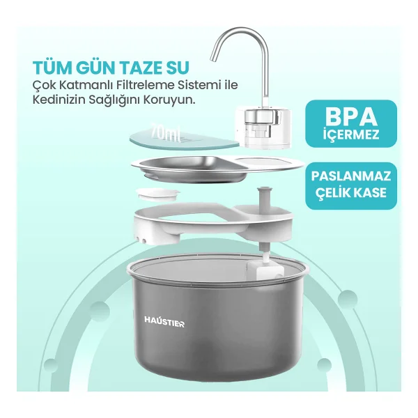 Haustier Wf009ls Beyaz Otomatik Kedi Su Pınarı - Görsel 6