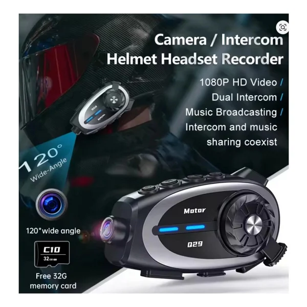 Q29 Motosiklet Kask Bluetooth Kulaklık 1080p Kamera Geniş Açı Su Geçirmez Intercom - Görsel 3