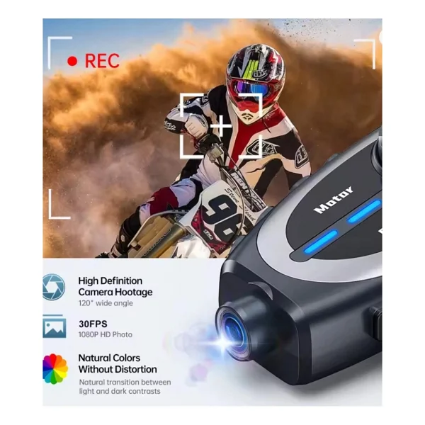 Q29 Motosiklet Kask Bluetooth Kulaklık 1080p Kamera Geniş Açı Su Geçirmez Intercom - Görsel 4