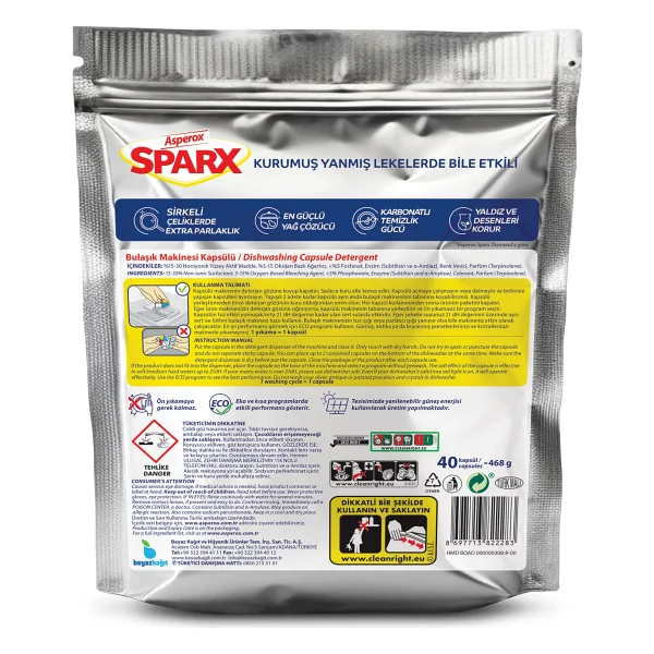 Asperox Sparx Diamond Plus Bulaşık Makinesi Tableti 40'lı - Görsel 2