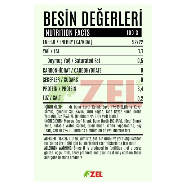 Zel %100 Dana Kaval Kemiklerinden İlikli Kemik Suyu 480 Ml - 12 Saat Kaynatılmış - Görsel 2