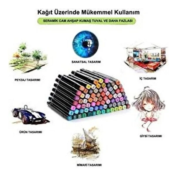 Beyzana 36'lı Profesyonel Marker Boya Kalem Seti Çantalı Çift Uçlu Renkli Kalemler - Görsel 6