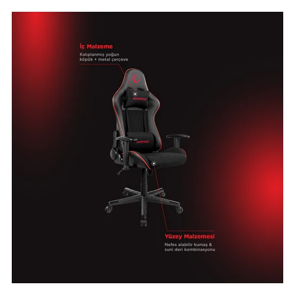 Rampage Kl-R16 Drape Üst Seviye Terletmez Kumaş Oyuncu Koltuğu - Görsel 2