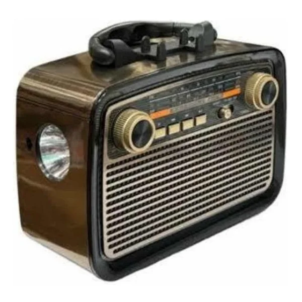 Nostalji Radyo Bluetooth Hoparlör USB-Sd Kart Giriş LED Fener Işıklı Bataryalı Pilli - Görsel 6