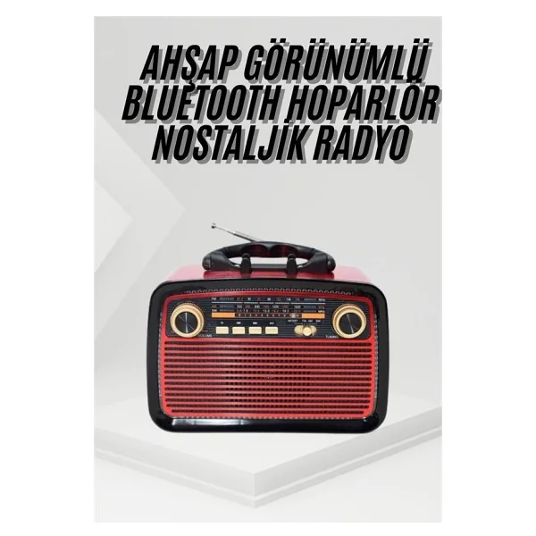 Nostalji Radyo Bluetooth Hoparlör USB-Sd Kart Giriş LED Fener Işıklı Bataryalı Pilli - Görsel 7