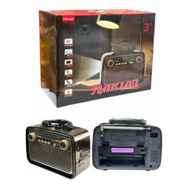 Nostalji Radyo Bluetooth Hoparlör USB-Sd Kart Giriş LED Fener Işıklı Bataryalı Pilli - Görsel 8