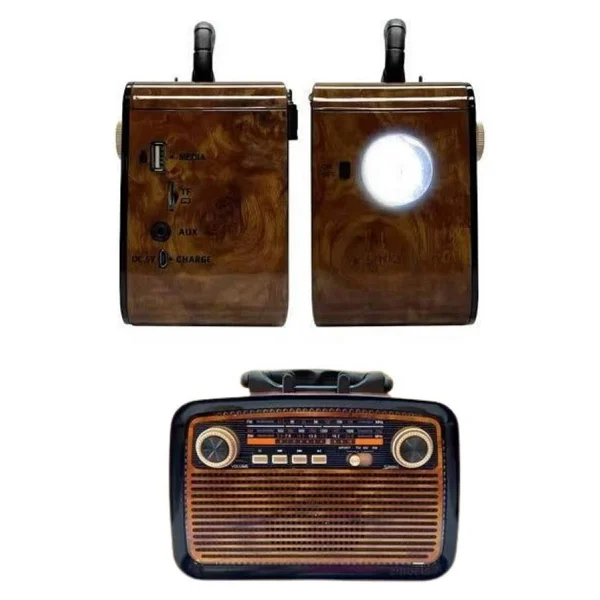 Nostalji Radyo Bluetooth Hoparlör USB-Sd Kart Giriş LED Fener Işıklı Bataryalı Pilli - Görsel 9