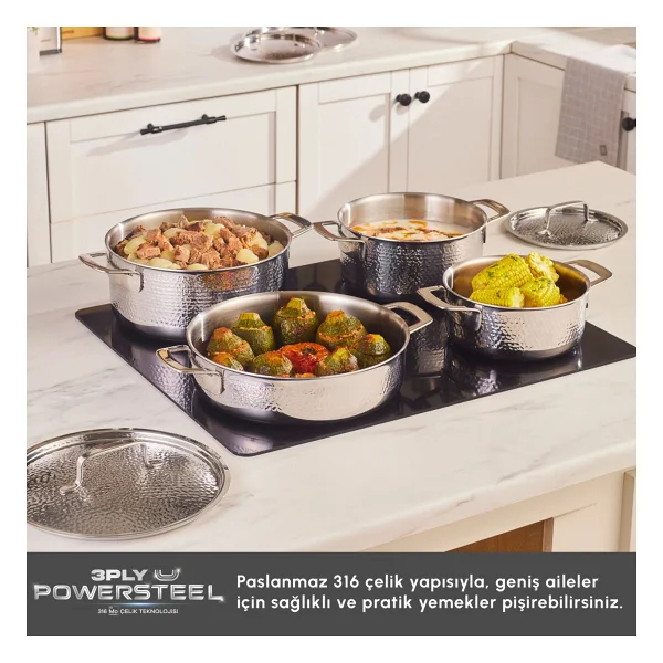 Karaca Power Steel 316+ 3ply Voyager 8 Parça Çelik Tencere Seti - Görsel 5