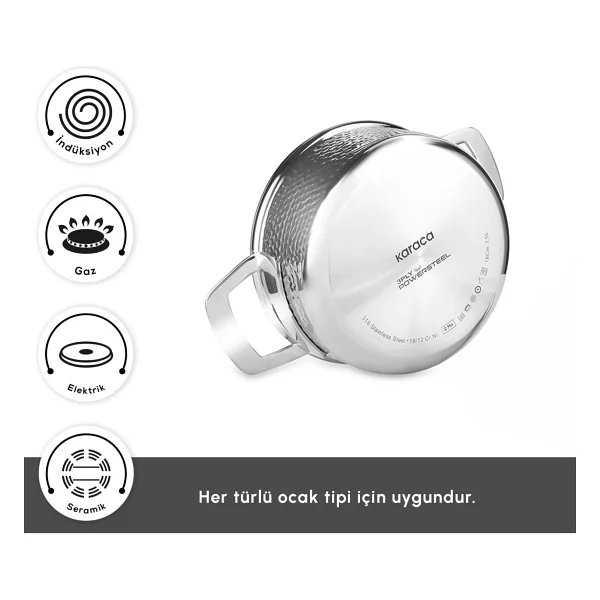 Karaca Power Steel 316+ 3ply Voyager 8 Parça Çelik Tencere Seti - Görsel 8