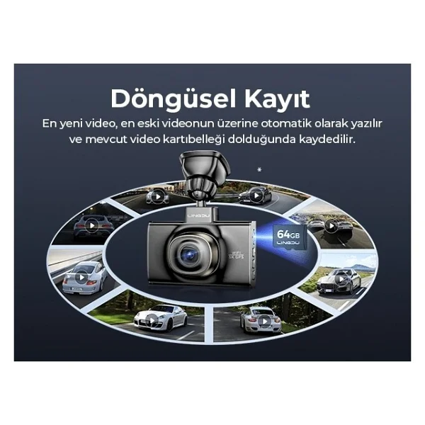 Lingdu Ld02 5k 3 İnç Ekran 150° 2 Kameralı 64gb Araç İçi Kamera (Türkiye'de İlk Kamera) - Görsel 5