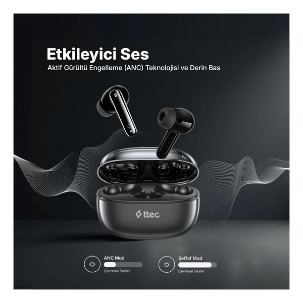 Ttec Airbeat Pro 2km161s ANC TWS Siyah Kulak İçi Bluetooth Kulaklık - Görsel 6