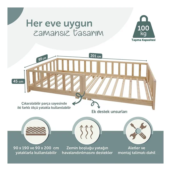 Baby Plus Çatısız 90x190 Cm Montessori Karyola - Görsel 7