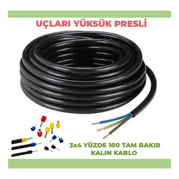 Hes Kablo 5-50 Metre Arası 3x4 Ttr Yüzde Yüz Tam Bakır Tse Li Kalin Kablo - 20 Metre - Görsel 3