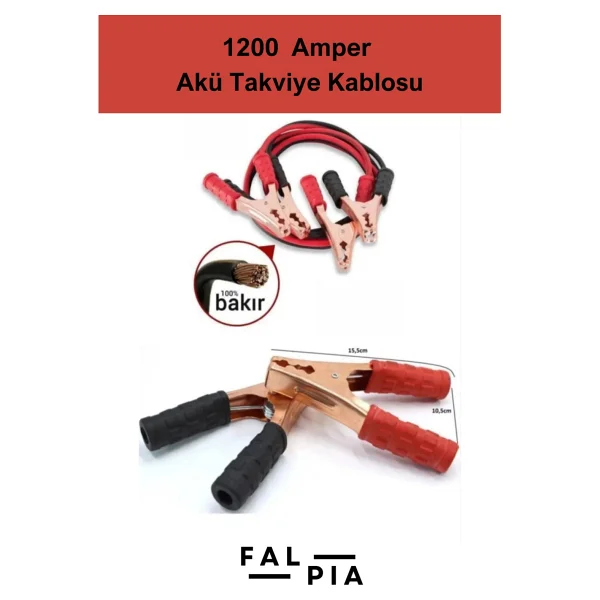 Premium Seri %100 Bakır Kalın Kablo 1200 Amper Güçlü Araç Oto Akü Takviye Hızlı Şarj Kablosu 1 Adet - Görsel 4