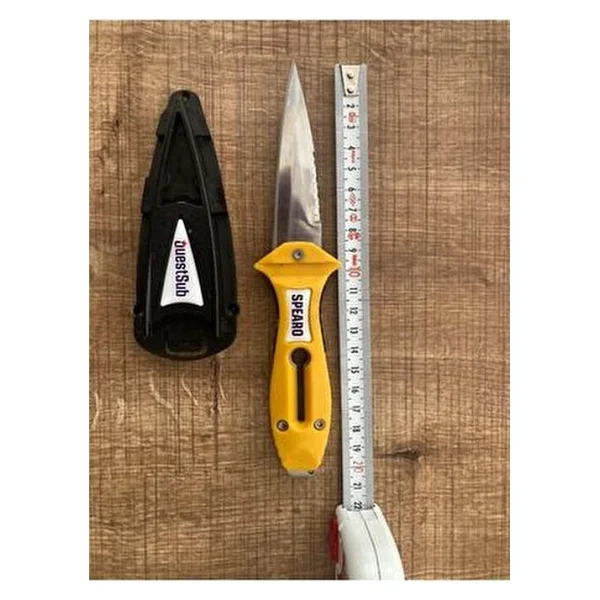 Questsub Spearo Dalış Bıçağı Sarı 420 Kalite Paslanmaz Çelik 8.5 Cm Keskin Ağızlı - Görsel 6