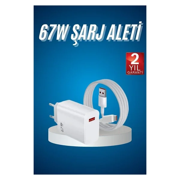 Hızlı Şarj Aleti Adaptörü Kablo Seti 67w Uzun Ömürlü Beyaz - Görsel 2