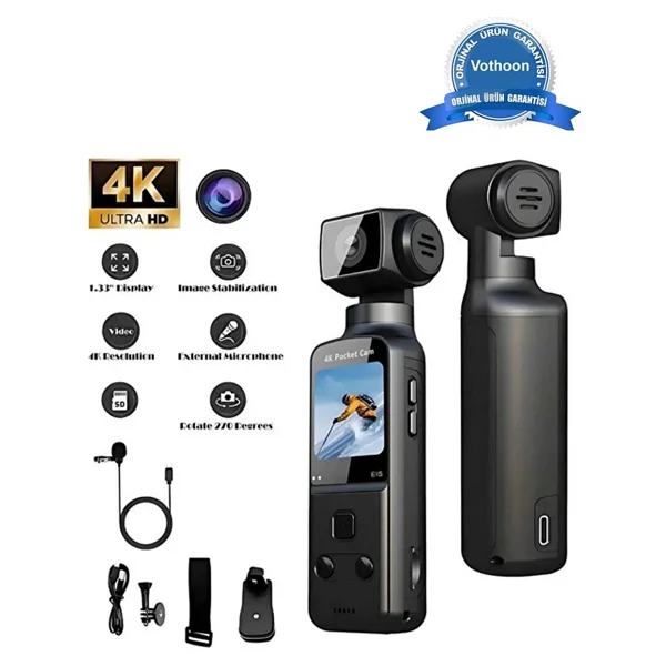 4K Ultra HD 270° Döndürülebilir Su Geçirmez Wi-Fi Vlog Spor Ve Aksiyon Kamerası - Görsel 8