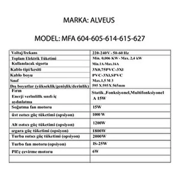 Alveus Mfa 627 Gri Ankastre Fırın - Görsel 9