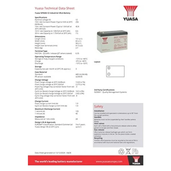 Yuasa Npw45-12 12 V 9 Ah Bakımsız Kuru Akü - Görsel 8
