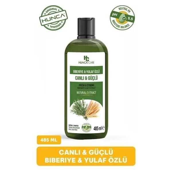 Hunca Care Biberiye ve Yulaf Özlü Şampuan, Güçlü Saçlar ve Hızlı Saç Uzamasına Yardımcı, 485 ml - Görsel 2