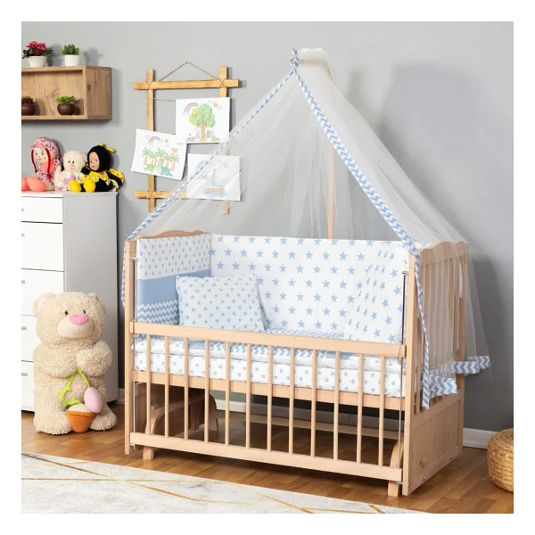 Bamgidoo Ahşap Beşik Anne Yanı Beşik Organik (Boyasız) 60x120 - Sarı Yıldız Uyku Seti Yatak - Görsel 7