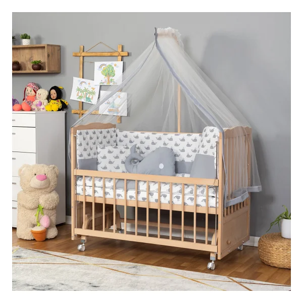 Bamgidoo Ahşap Beşik Anne Yanı Beşik Organik (Boyasız) 60x120 - Sarı Yıldız Uyku Seti Yatak - Görsel 10