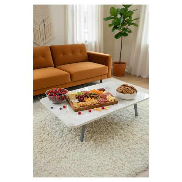 Zevahir Mobilya Dekorasyon Royal Mermer Desenli Metal Katlanır Ayaklı Kamp Bahçe Ev Ve Çocuk Oyun Yer Sofrası - 70 X 120 - Görsel 9