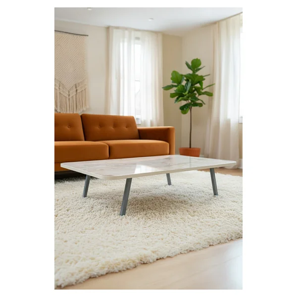 Zevahir Mobilya Dekorasyon Royal Mermer Desenli Metal Katlanır Ayaklı Kamp Bahçe Ev Ve Çocuk Oyun Yer Sofrası - 70 X 120 - Görsel 2