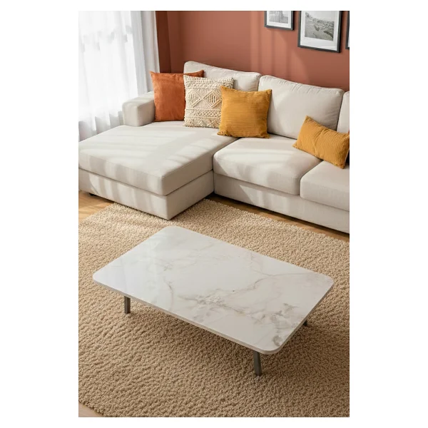 Zevahir Mobilya Dekorasyon Royal Mermer Desenli Metal Katlanır Ayaklı Kamp Bahçe Ev Ve Çocuk Oyun Yer Sofrası - 70 X 120 - Görsel 4