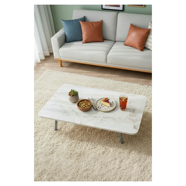 Zevahir Mobilya Dekorasyon Royal Mermer Desenli Metal Katlanır Ayaklı Kamp Bahçe Ev Ve Çocuk Oyun Yer Sofrası - 70 X 120 - Görsel 5
