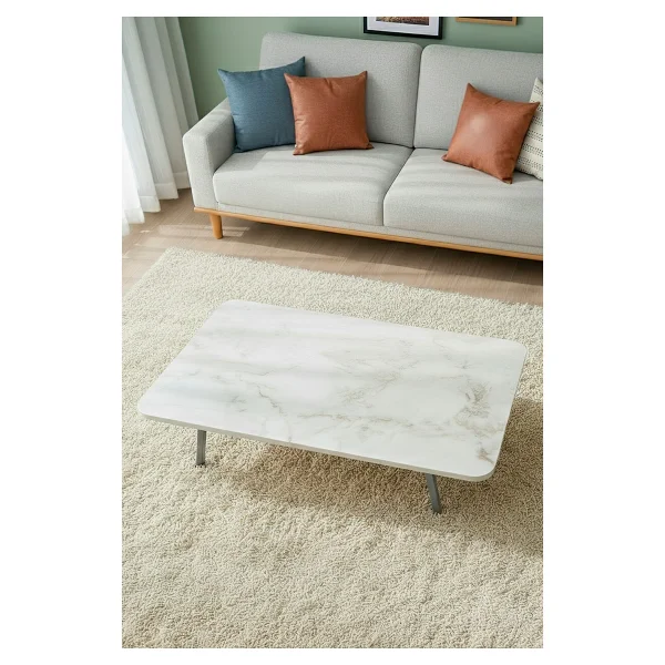 Zevahir Mobilya Dekorasyon Royal Mermer Desenli Metal Katlanır Ayaklı Kamp Bahçe Ev Ve Çocuk Oyun Yer Sofrası - 70 X 120 - Görsel 6