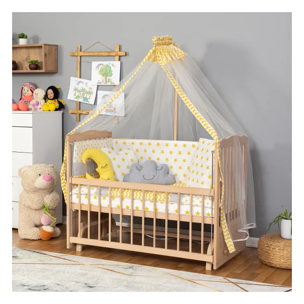 Bamgidoo Ahşap Beşik Anne Yanı Beşik Organik (Boyasız) 60x120 - Sarı Yıldız Uyku Seti Yatak - Görsel 8
