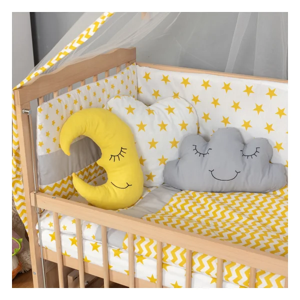 Bamgidoo Ahşap Beşik Anne Yanı Beşik Organik (Boyasız) 60x120 - Sarı Yıldız Uyku Seti Yatak - Görsel 2