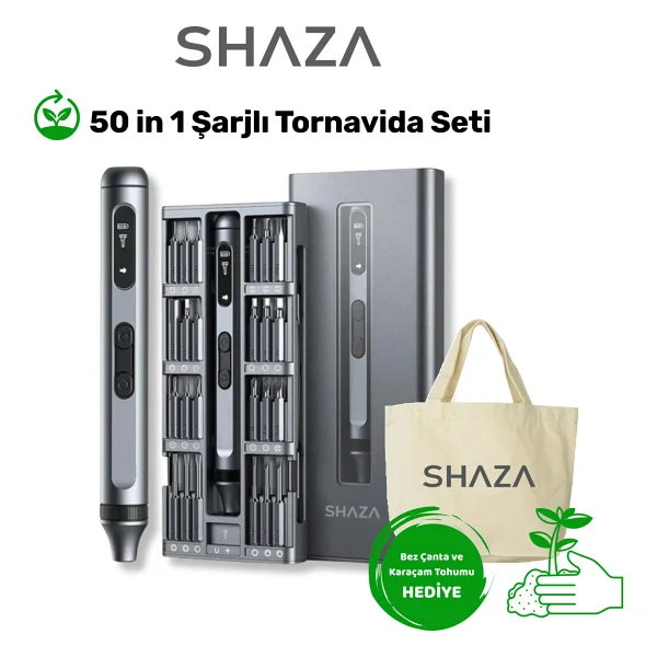 Shaza 50 Parça Şarjlı Hassas Tornavida Seti - LED Işıklı, Mıknatıslı Alüminyum Kasa, Type-C, Telefon PC Vb. Tamir Seti Gri - Görsel 6