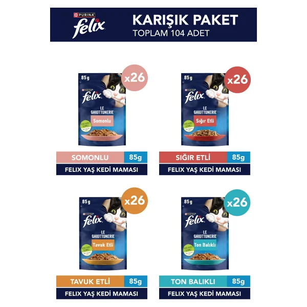 Felix Karışık 85 Gr 104'lü Yetişkin Kedi Yaş Maması - Görsel 3