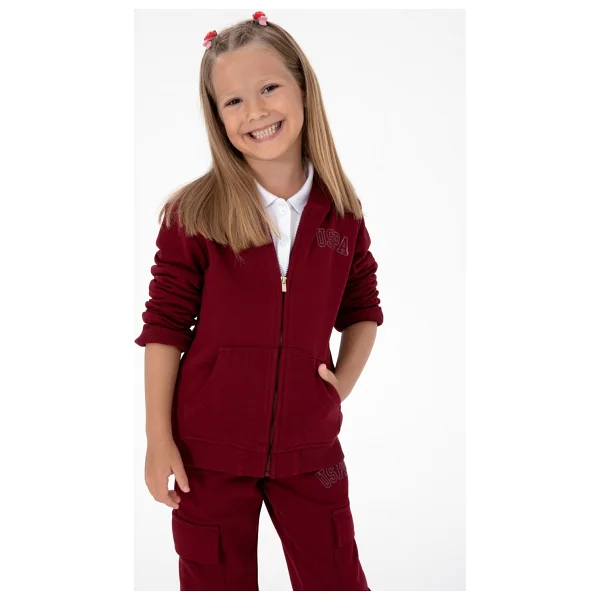U.S. Polo Assn 50316837-VR014 Kapüşonlu Tam Fermuarlı Bordo Çocuk Sweatshirt