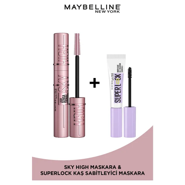 Maybelline New York Lash Sensational Sky High Maskara + Super Lock Brow Glue Kaş Sabitleyici Maskara - Siyah - Görsel 6