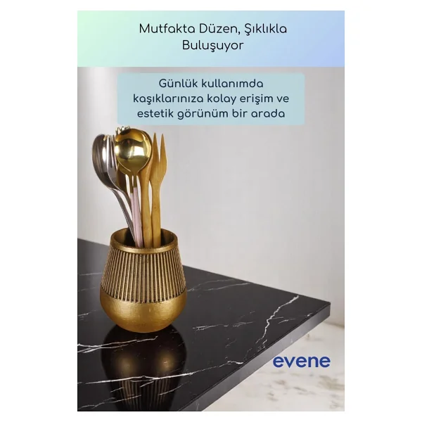 Evene Tezgah Üstü Kaşıklık Dekoratif Dik Kaşıklık Silindir Kaşıklık Altın Renk Model 88 - Eskitme Altın - Görsel 2