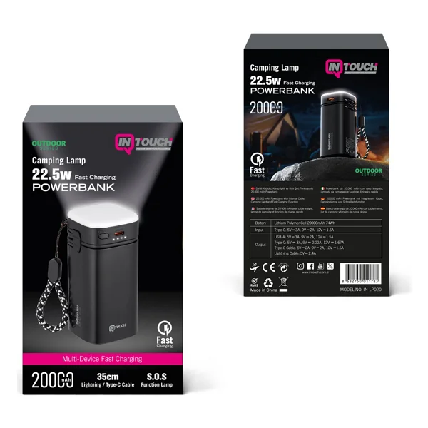İntouch 20.000 mAh 22,5w Pd Hızlı Kablolu Kamp Lambası Outdoor Serisi Powerbank Fast LED Lamba - Görsel 7