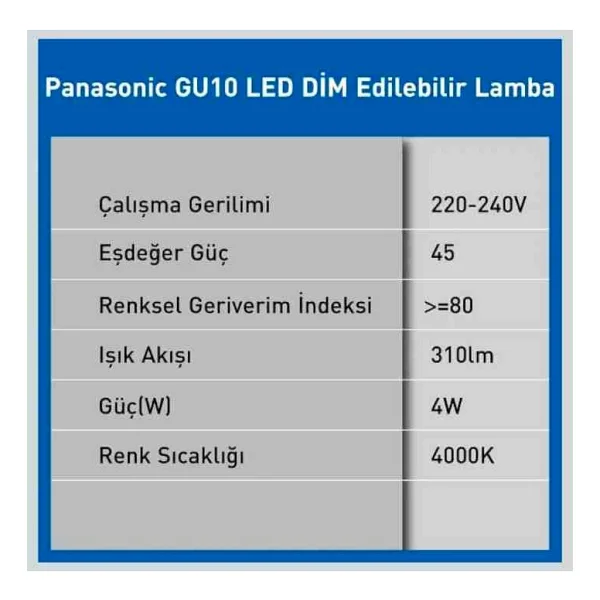Panasonic Gu10 LED Dim Lamba 4w 310lm 4000k - Görsel 5
