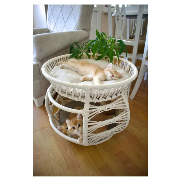 Reyo Pet Lüxperi Bombeli Kedi Ranzası 2 Katlı Kedi Yatağı Krem - Görsel 3
