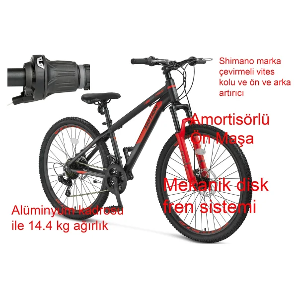 Ümit Motion 2678 2d Md Siyah-Kırmızı 21 Vites 26 Jant Erkek Dağ Bisiklet - Görsel 4