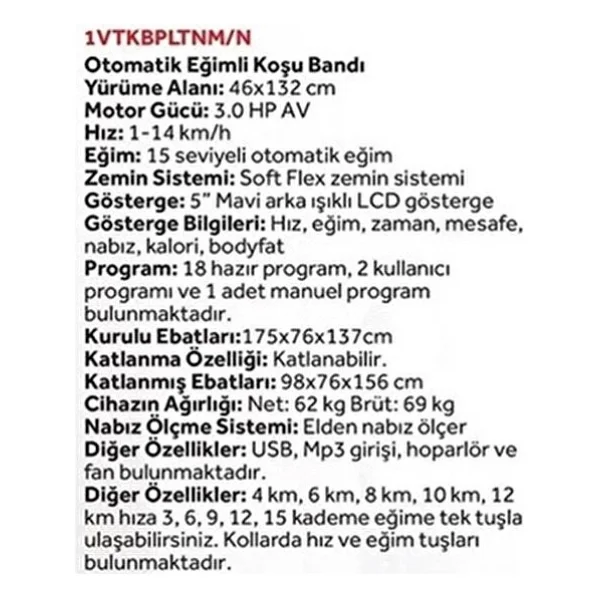 Voit Platinum Power Katlanabilir Koşu Bandı - Görsel 8