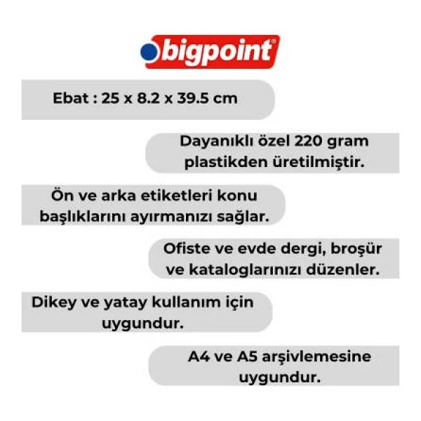 Bigpoint Plastik Kutu Klasör, 10 Adet, Dikey - Yatay, A4 - A5, Siyah - Plastik Klasör - A4-A5 - Görsel 3