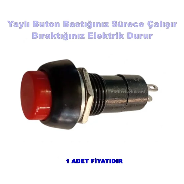 Ender Plastik Kırmızı Yuvarlak Yaylı Buton Anahtar 12mm - Görsel 4
