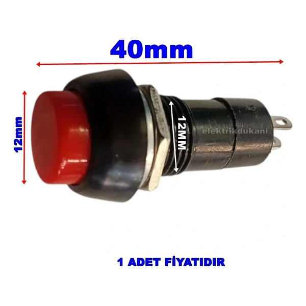 Ender Plastik Kırmızı Yuvarlak Yaylı Buton Anahtar 12mm - Görsel 2