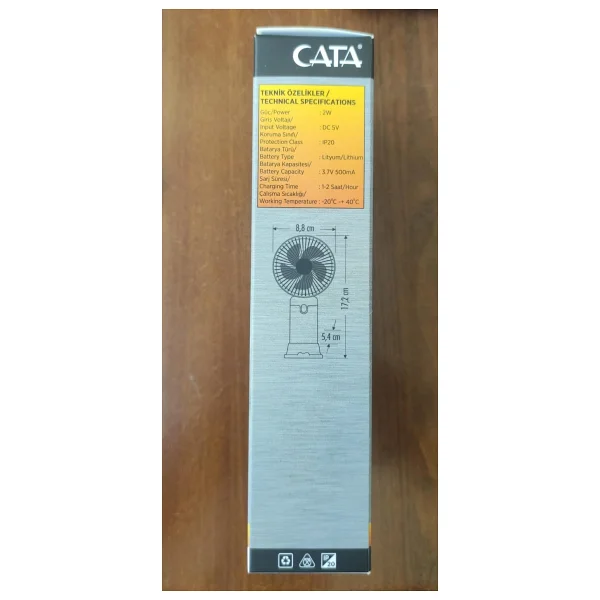 Cata Serino Ct-9949 Şarjlı El Tipi Vantilatör - Görsel 5