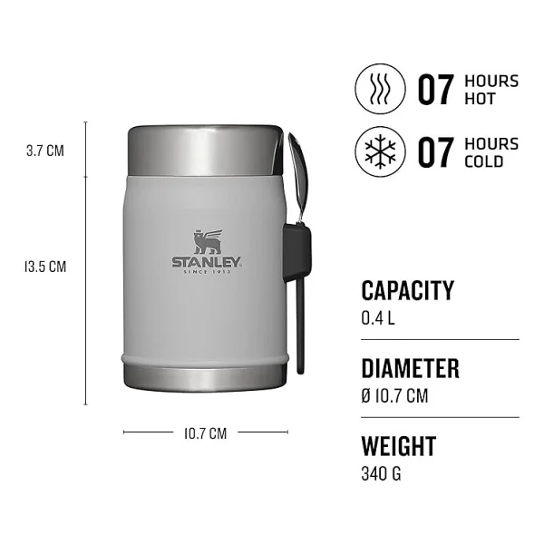 Stanley The Legendary Food Jar + Spork 0.4l Ash 2.0 10-09382-111 - Gri - Görsel 2